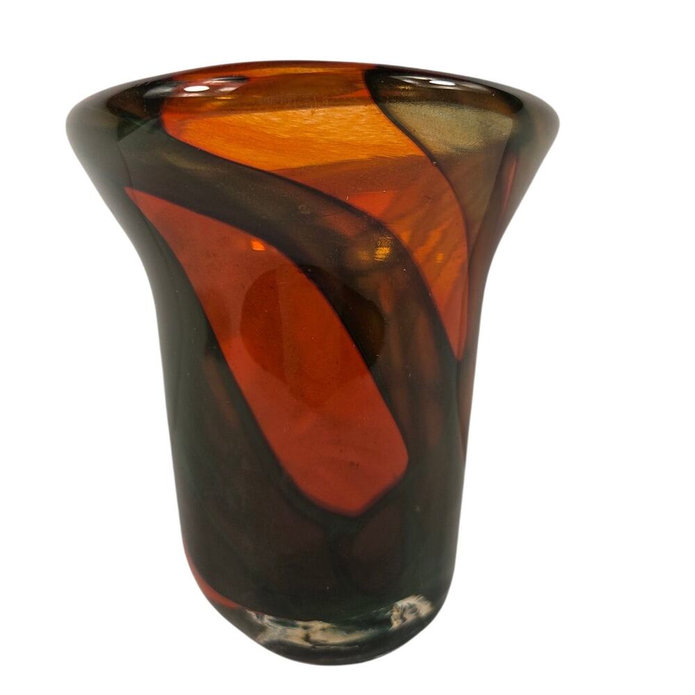 R. Chadwell 2011 Signed Studio Art Glass Vase Hand Blown Heavy Fluted Rim